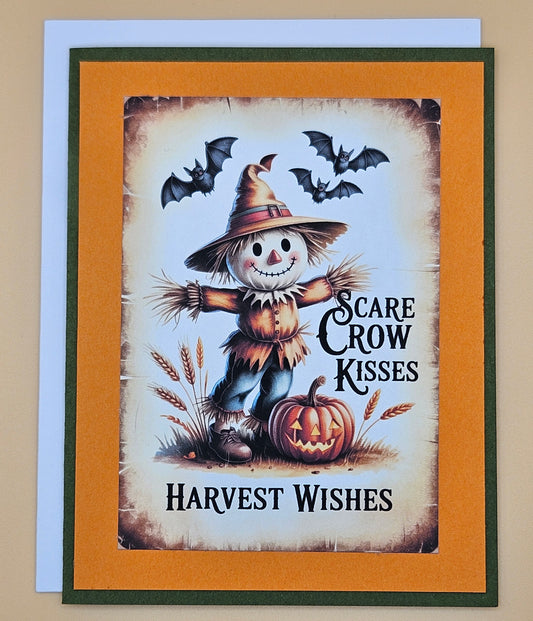 Handmade Halloween Card, Autumn Greeting Card for Friends and Family, Thanksgiving Scarecrow Harvest