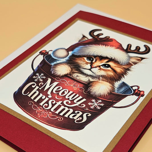 Handmade Christmas Card, Funny “Meowy Christmas” Holiday Greeting Card for Cat Lovers