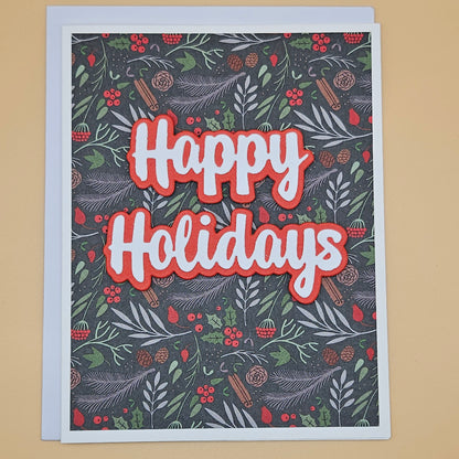 Handmade Christmas Card, Happy Holidays Greeting Card, Pinecone & Berry Design