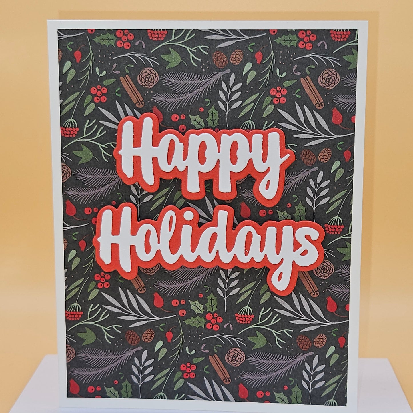 Handmade Christmas Card, Happy Holidays Greeting Card, Pinecone & Berry Design