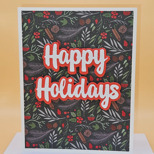 Handmade Christmas Card, Happy Holidays Greeting Card, Pinecone & Berry Design