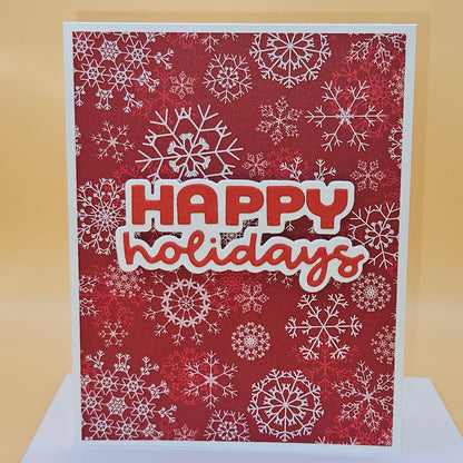 Handmade Christmas Card, Happy Holidays Greeting Card, Red Snowflake Design