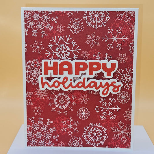 Handmade Christmas Card, Happy Holidays Greeting Card, Red Snowflake Design