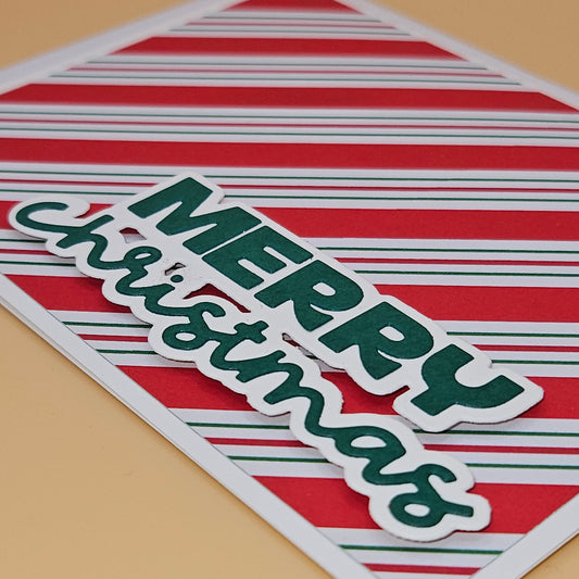 Handmade Christmas Card, Red & Green Candy Cane Stripe Holiday Greeting Card