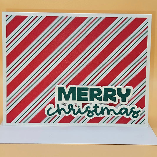Handmade Christmas Card, Red & Green Candy Cane Stripe Holiday Greeting Card