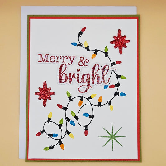 Handmade Christmas Card, Holiday Lights Greeting Card, Merry and Bright