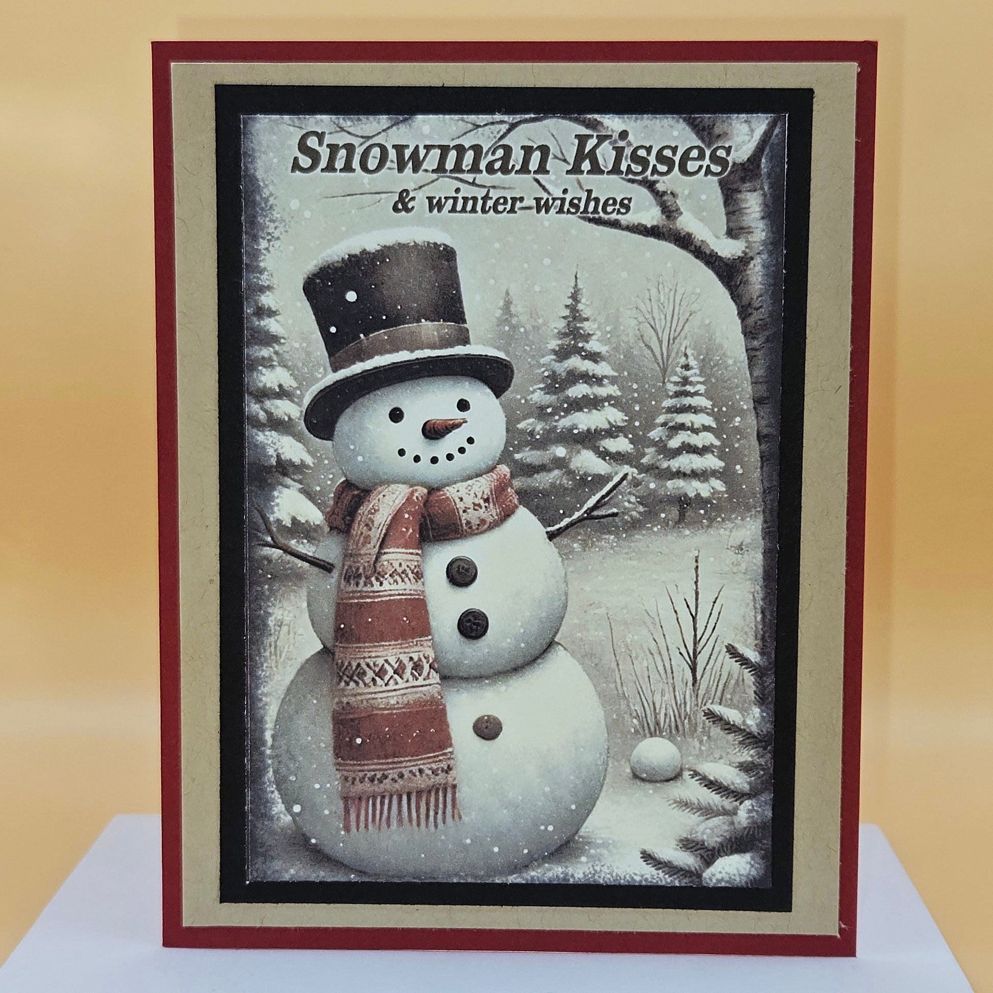 Handmade Christmas Card, Snow Scene Greeting Card Gift for Him/Her, Snowman Kisses, Cozy Winter Wishes Tiddly Pom Cards