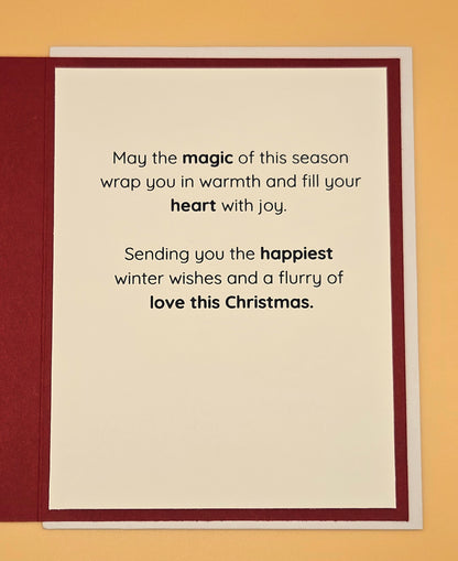 Handmade Christmas Card, Snow Scene Greeting Card Gift for Him/Her, Snowman Kisses, Cozy Winter Wishes