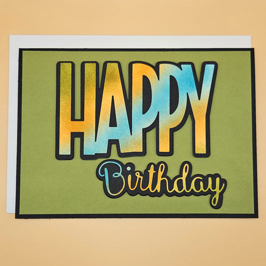 Handmade Happy Birthday Card, Colorful Modern  5x7 Layered Die Cut Greeting Card for Him/Her