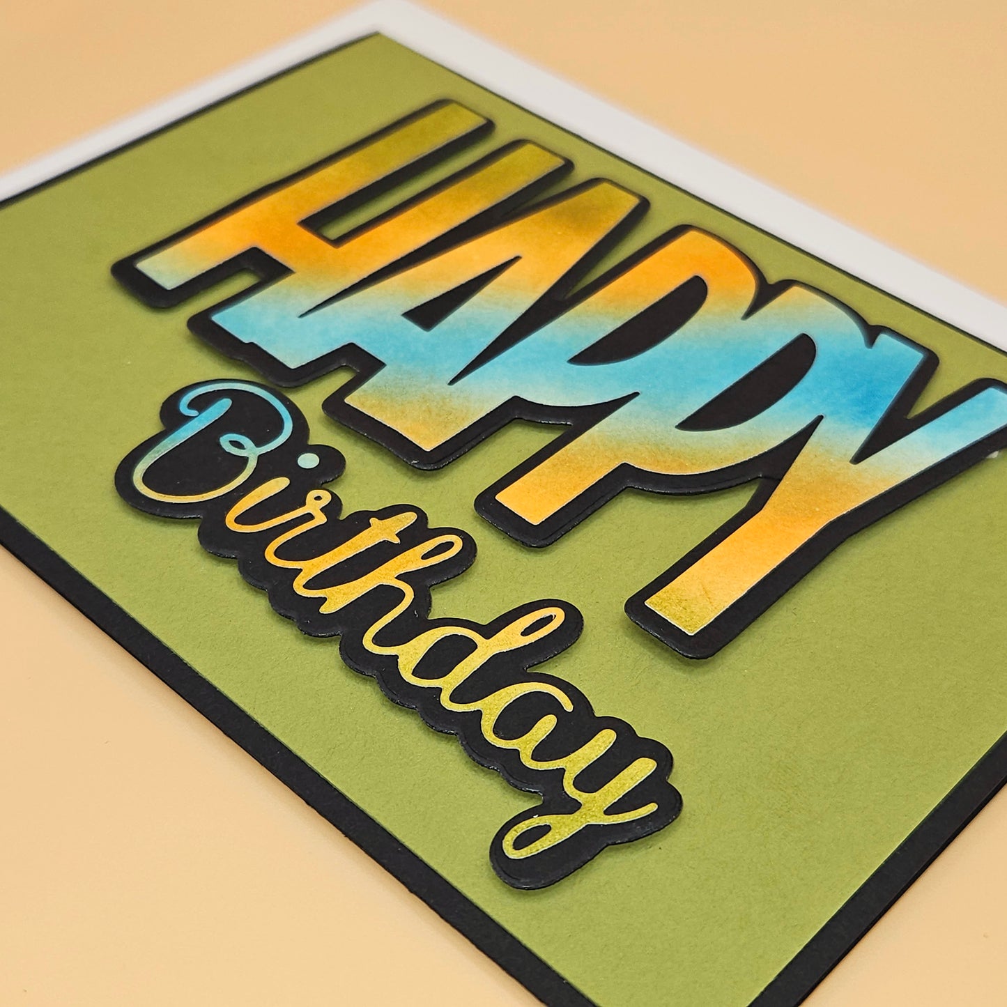 Handmade Happy Birthday Card, Colorful Modern  5x7 Layered Die Cut Greeting Card for Him/Her