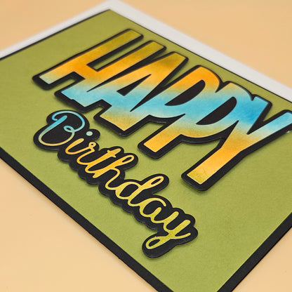 Handmade Happy Birthday Card, Colorful Modern  5x7 Layered Die Cut Greeting Card for Him/Her