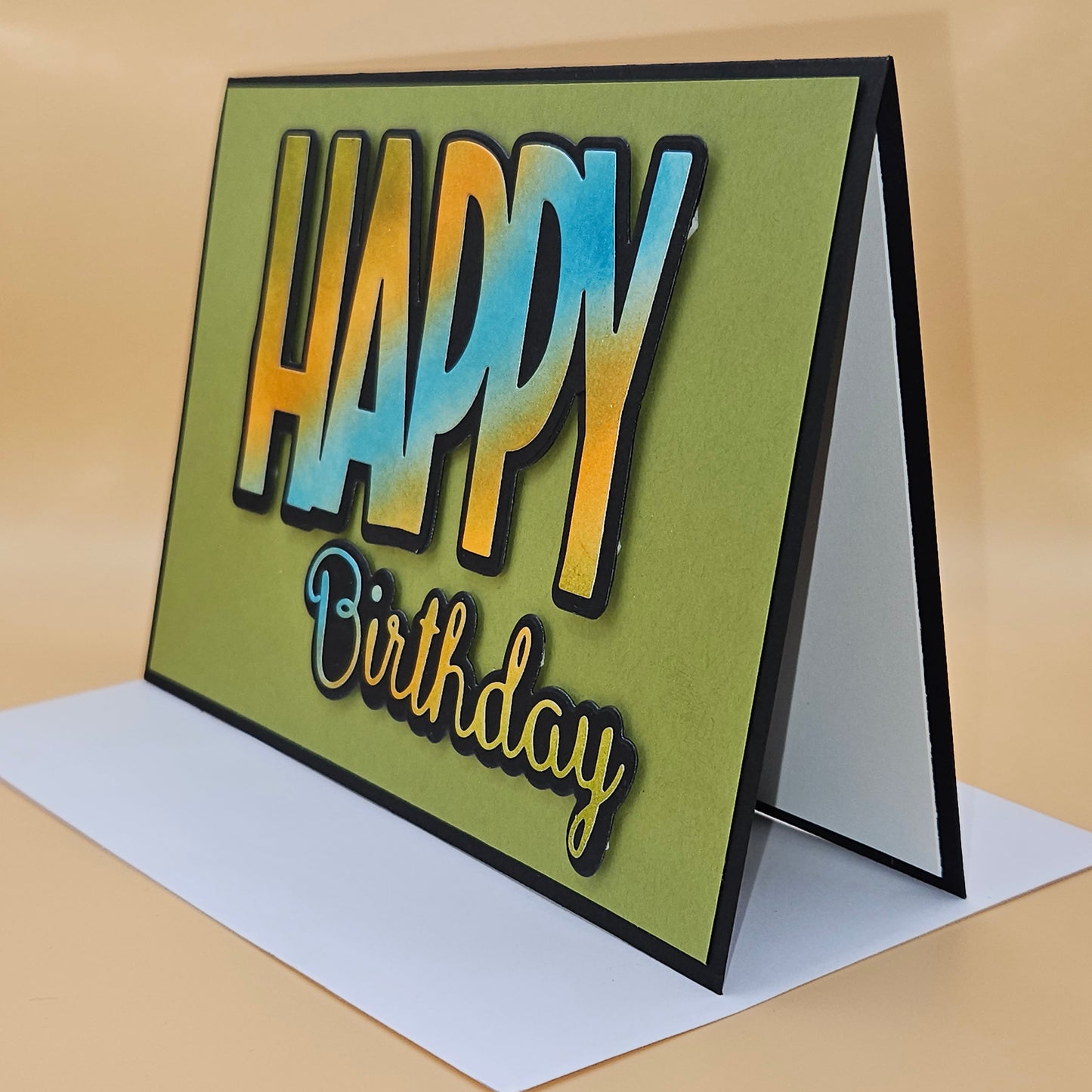 Handmade Happy Birthday Card, Colorful Modern  5x7 Layered Die Cut Greeting Card for Him/Her