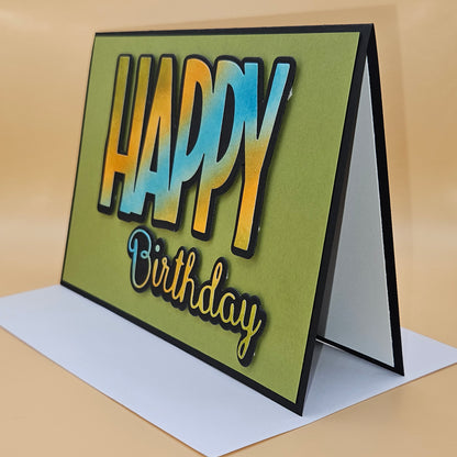 Handmade Happy Birthday Card, Colorful Modern  5x7 Layered Die Cut Greeting Card for Him/Her
