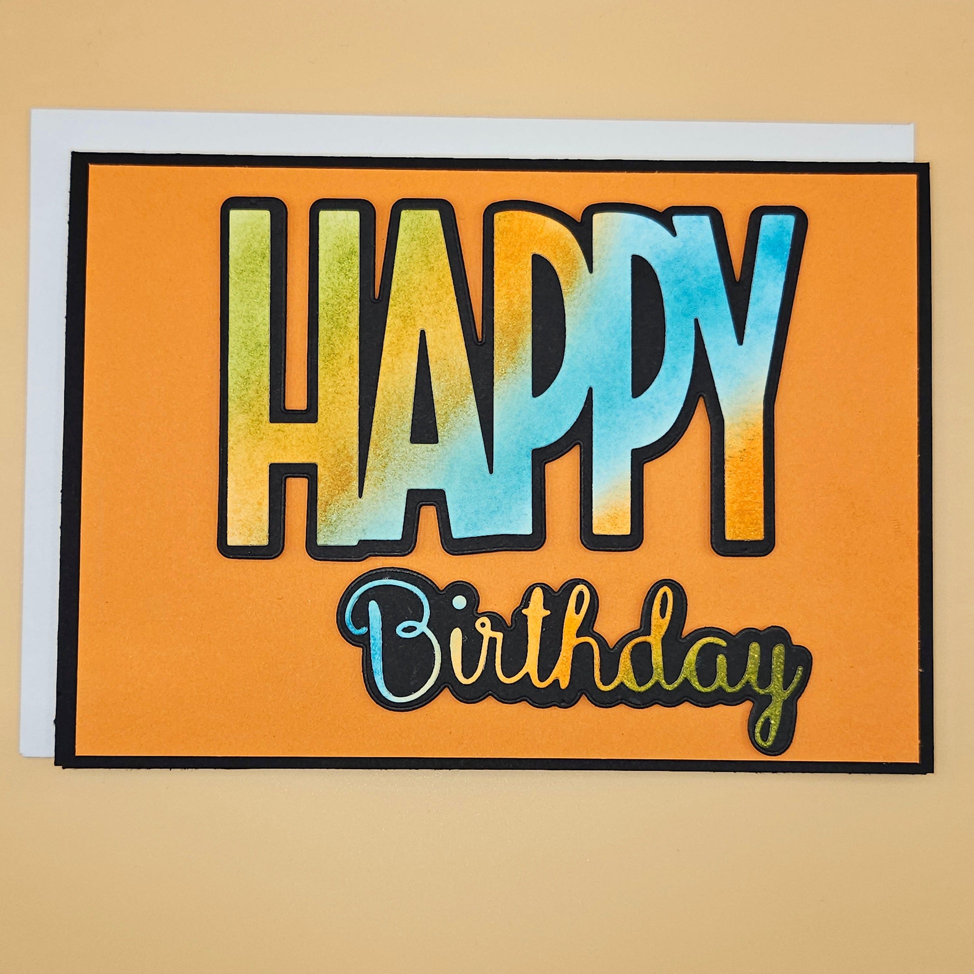 Handmade Happy Birthday Card, Colorful Modern  5x7 Layered Die Cut Greeting Card for Him/Her Tiddly Pom Cards