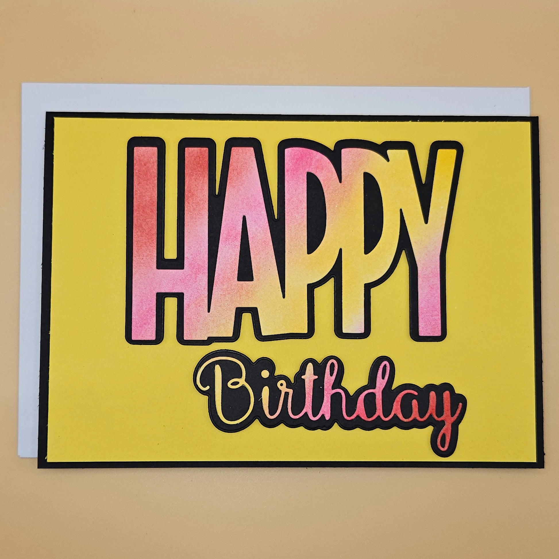 Handmade Happy Birthday Card, Colorful Modern  5x7 Layered Die Cut Greeting Card for Him/Her Tiddly Pom Cards