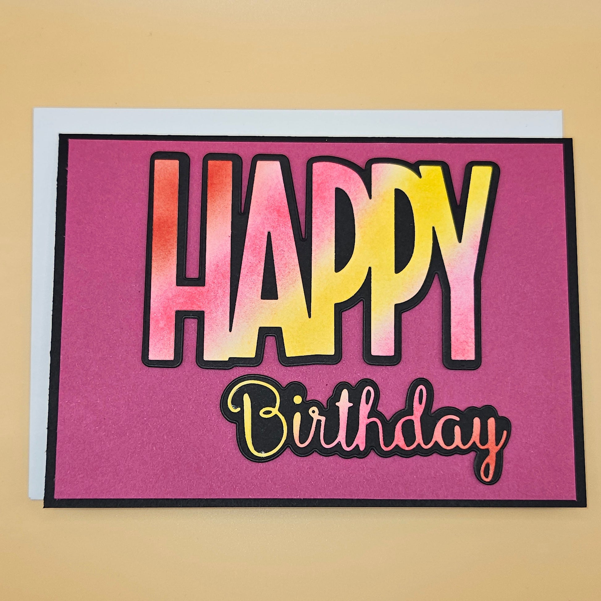Handmade Happy Birthday Card, Colorful Modern  5x7 Layered Die Cut Greeting Card for Him/Her Tiddly Pom Cards