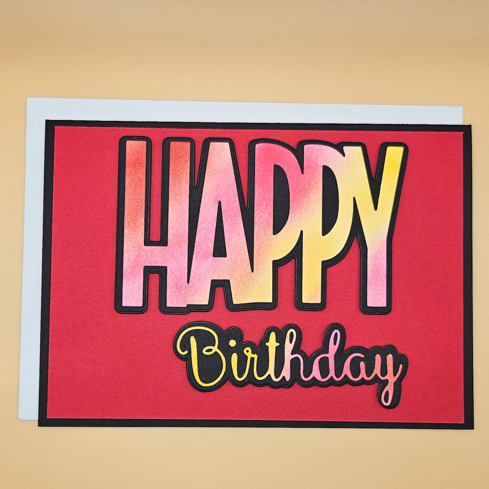 Handmade Happy Birthday Card, Colorful Modern  5x7 Layered Die Cut Greeting Card for Him/Her Tiddly Pom Cards
