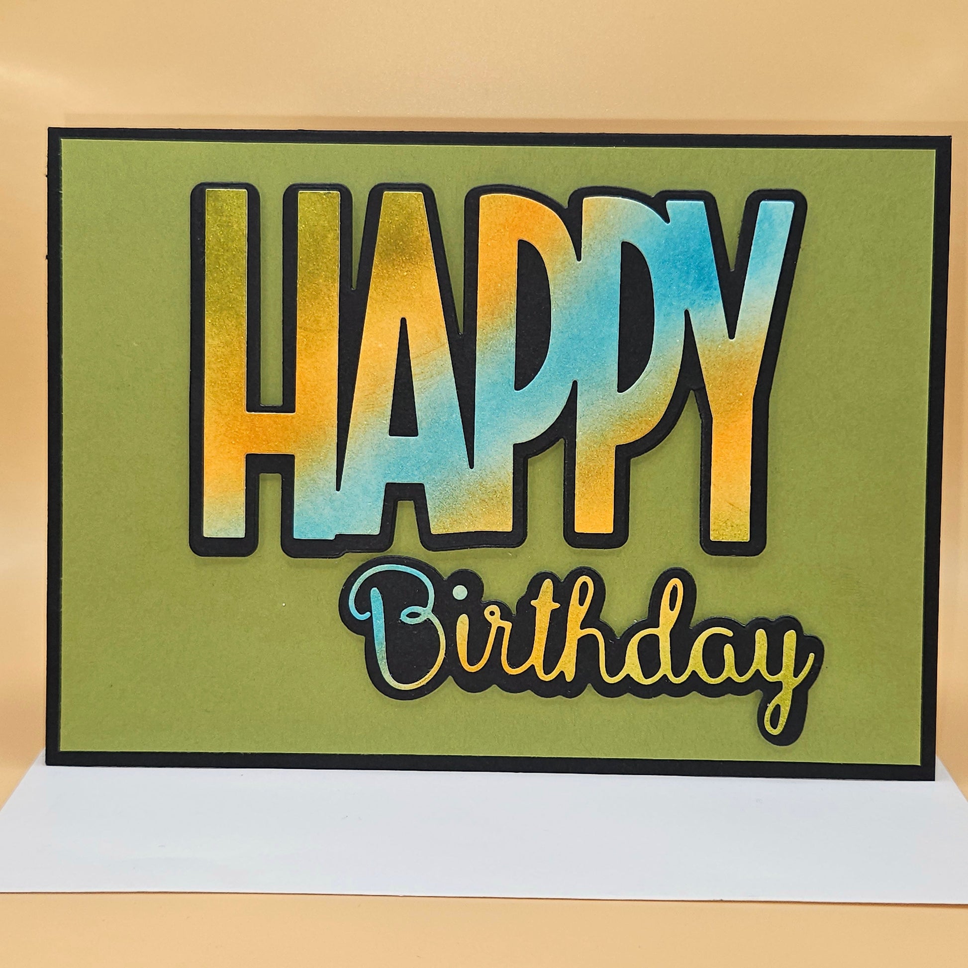 Handmade Happy Birthday Card, Colorful Modern  5x7 Layered Die Cut Greeting Card for Him/Her Tiddly Pom Cards