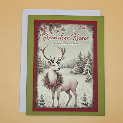 Handmade Christmas Card, Reindeer Kisses Holiday Wishes Greeting Card with Heartfelt Message Inside, Keepsake Christmas Gift for Loved Ones