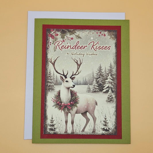 Handmade Christmas Card, Reindeer Kisses Holiday Wishes Greeting Card with Heartfelt Message Inside, Keepsake Christmas Gift for Loved Ones Tiddly Pom Cards