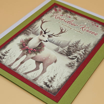 Handmade Christmas Card, Reindeer Kisses Holiday Wishes Greeting Card with Heartfelt Message Inside, Keepsake Christmas Gift for Loved Ones