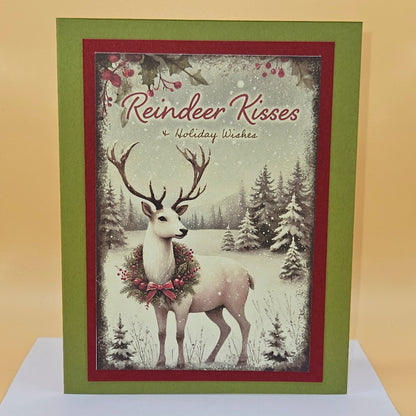 Handmade Christmas Card, Reindeer Kisses Holiday Wishes Greeting Card with Heartfelt Message Inside, Keepsake Christmas Gift for Loved Ones