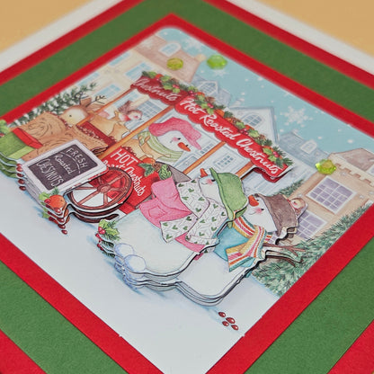 Handmade Christmas Card, Hot Roasted Chestnuts Decoupage Holiday Greeting Card, Christmas Market Scene, Winter Keepsake