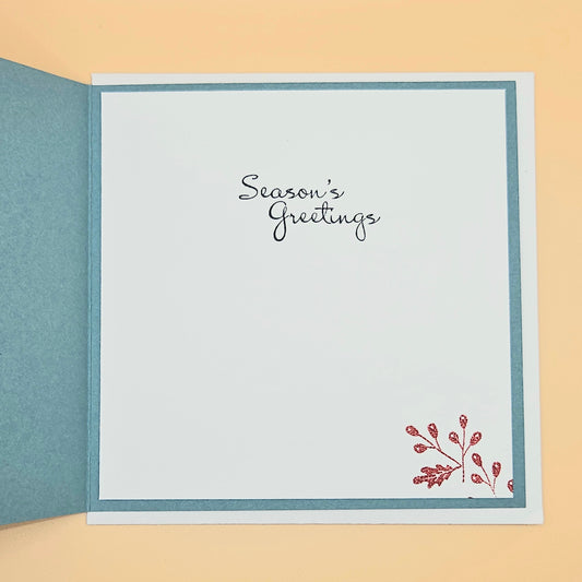 Handmade Christmas Card, Snowmen Caroling Decoupage Greeting Card, Music Shop Scene, Winter Keepsake Tiddly Pom Cards