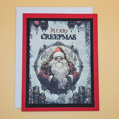 Gothic Santa Christmas Card, Handmade Merry Creepmas Spooky Holiday Greeting Card