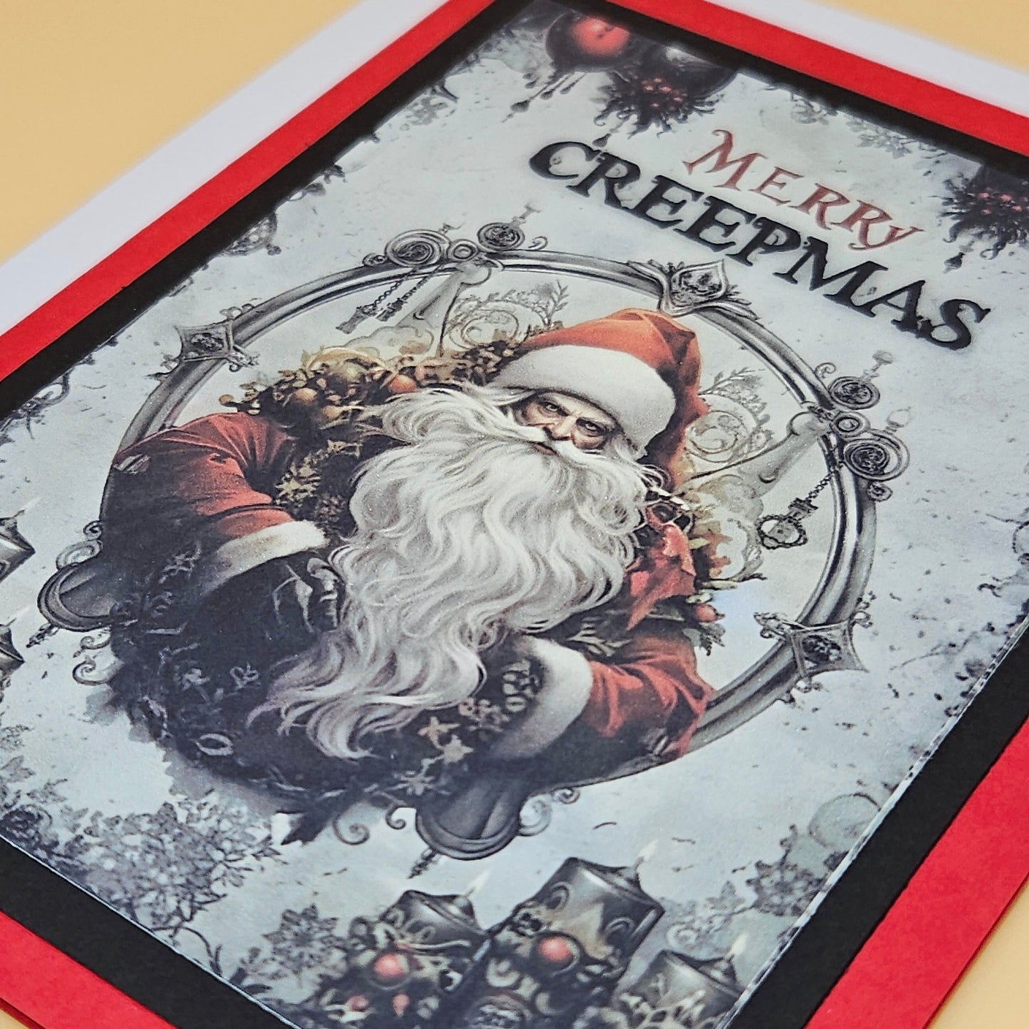 Gothic Santa Christmas Card, Handmade Merry Creepmas Spooky Holiday Greeting Card