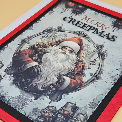 Gothic Santa Christmas Card, Handmade Merry Creepmas Spooky Holiday Greeting Card