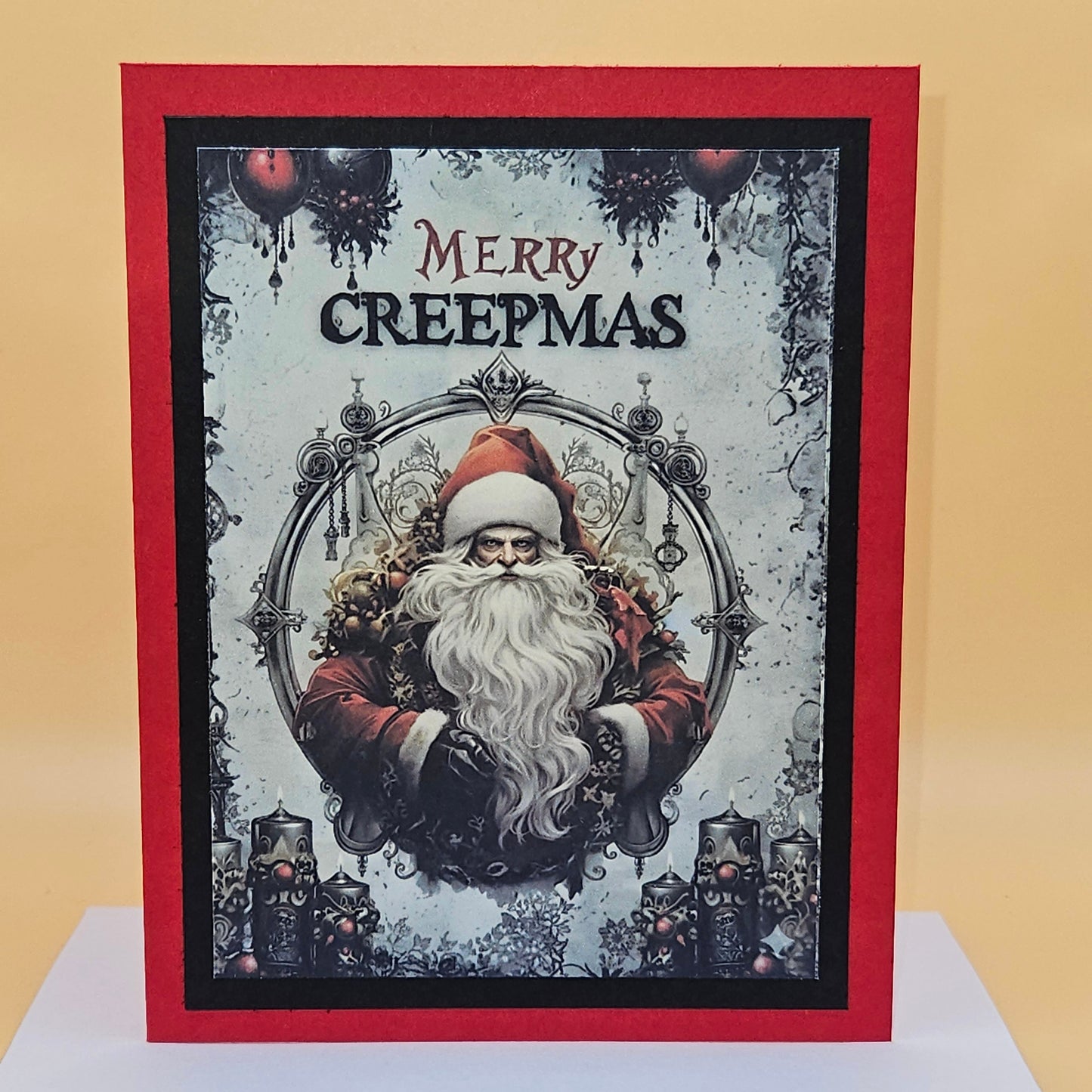 Gothic Santa Christmas Card, Handmade Merry Creepmas Spooky Holiday Greeting Card