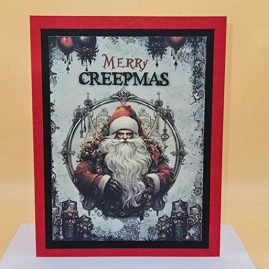 Gothic Santa Christmas Card, Handmade Merry Creepmas Spooky Holiday Greeting Card