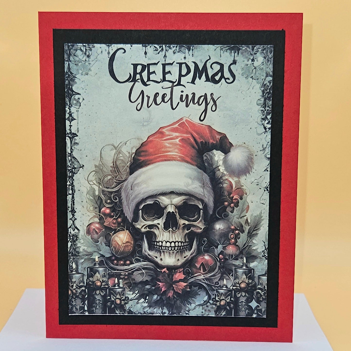 Handmade Gothic Christmas Card, Creepmas Greetings Skull Art, Dark Holiday Card, Unique Witchy Gift