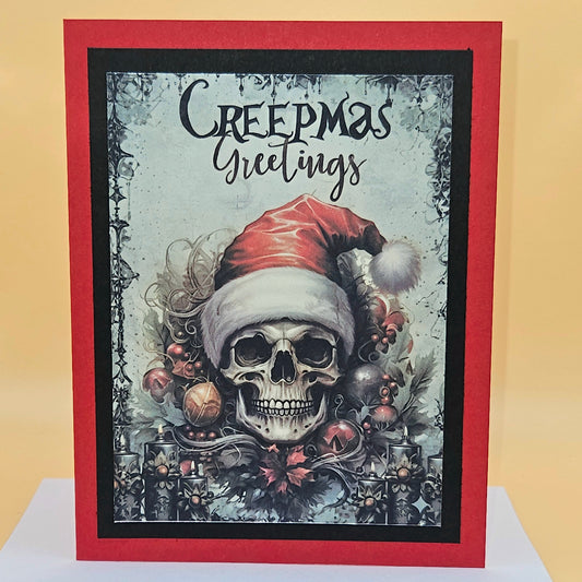 Handmade Gothic Christmas Card, Creepmas Greetings Skull Art, Dark Holiday Card, Unique Witchy Gift