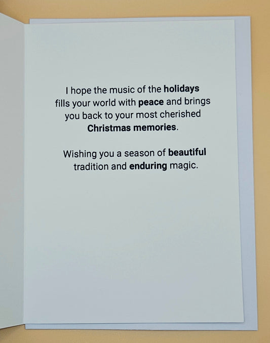 Vintage Christmas Card, Watercolor Ornament Holiday Greeting Card with Gold Glitter Accents