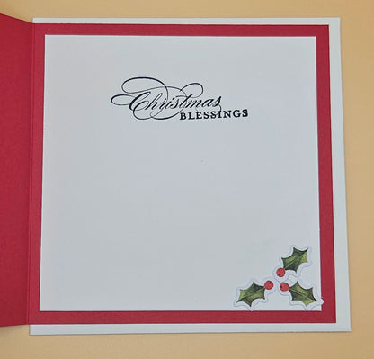 Handmade Christmas Card, Gnome Reindeer Decoupage Greeting Card, Vintage Festive Woodland Christmas Blessings Keepsake