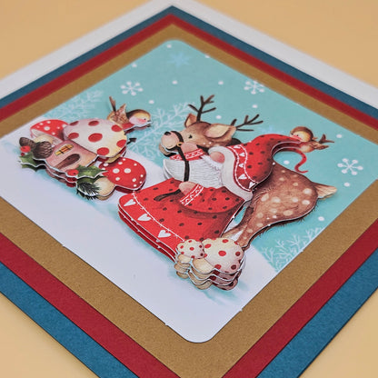 Handmade Christmas Card, Woodland Gnome Decoupage Greeting Card, Vintage Santa/Gnome Scene, Festive Forest Keepsake