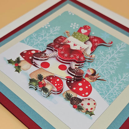 Handmade Christmas Card, Vintage Holiday Gnome Decoupage Greeting Card, Gifts & Robin Keepsake