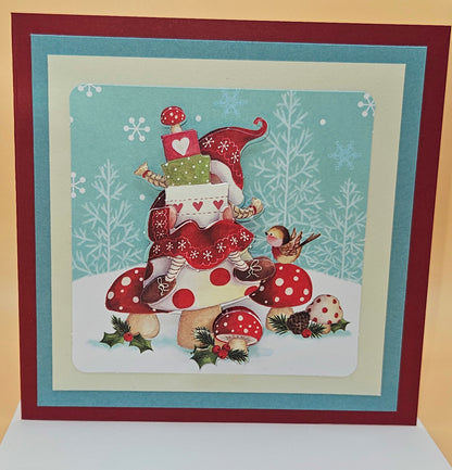 Handmade Christmas Card, Vintage Holiday Gnome Decoupage Greeting Card, Gifts & Robin Keepsake