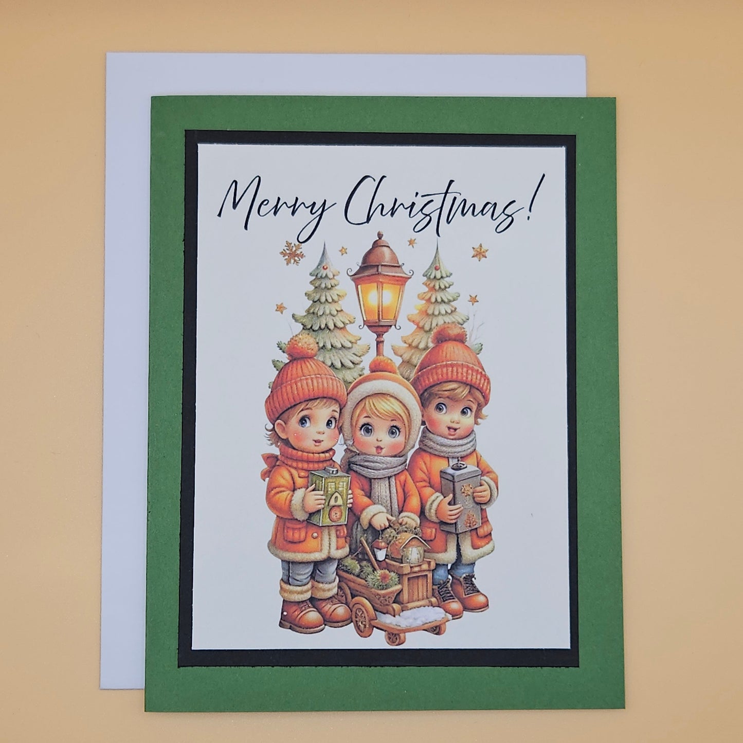 Handmade Christmas Card, Vintage Carolers Holiday Greeting Card, Traditional Winter Keepsake