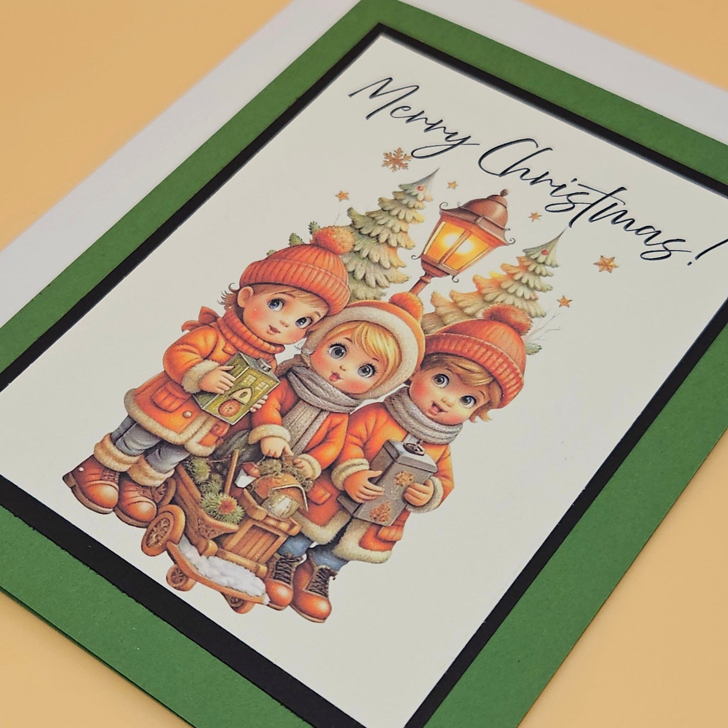 Handmade Christmas Card, Vintage Carolers Holiday Greeting Card, Traditional Winter Keepsake