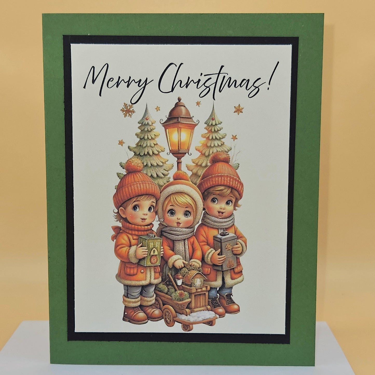 Handmade Christmas Card, Vintage Carolers Holiday Greeting Card, Traditional Winter Keepsake