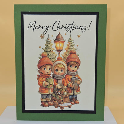 Handmade Christmas Card, Vintage Carolers Holiday Greeting Card, Traditional Winter Keepsake