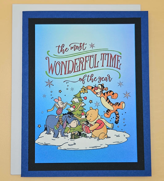 Handmade Christmas Card, Winnie the Pooh Holiday Greeting Card, Tigger Piglet Eeyore Winter Keepsake