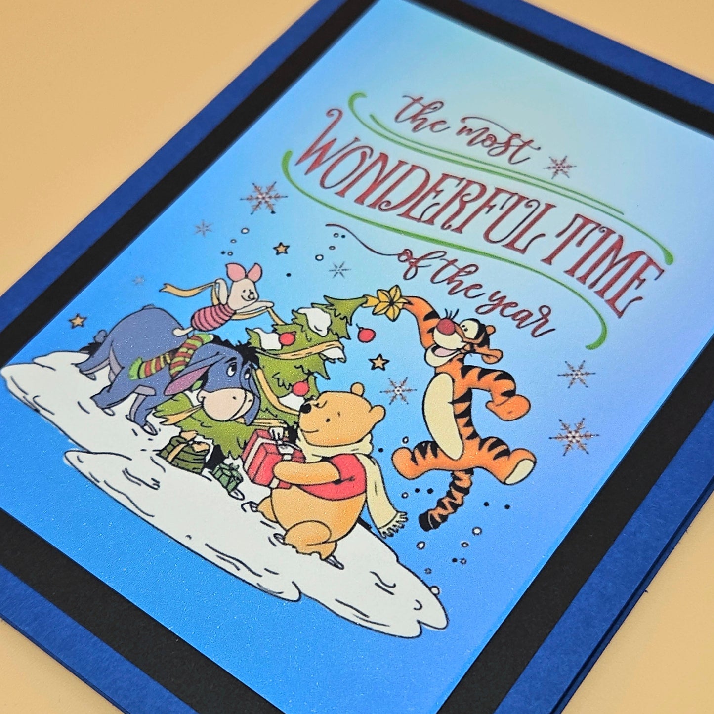 Handmade Christmas Card, Winnie the Pooh Holiday Greeting Card, Tigger Piglet Eeyore Winter Keepsake