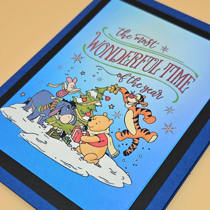 Handmade Christmas Card, Winnie the Pooh Holiday Greeting Card, Tigger Piglet Eeyore Winter Keepsake