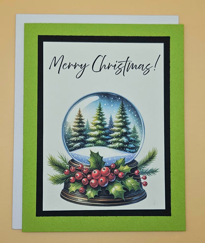 Handmade Christmas Card, Traditional Holiday Greeting Card, Classic Snow Globe Winter Keepsake
