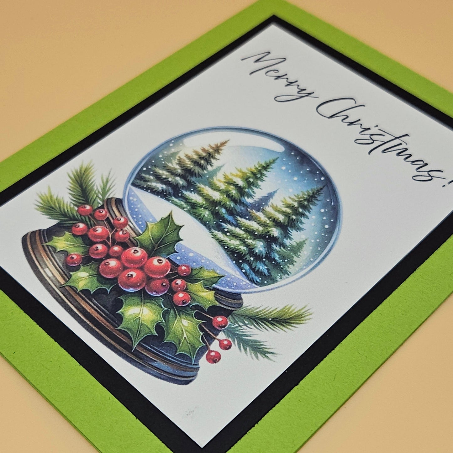 Handmade Christmas Card, Traditional Holiday Greeting Card, Classic Snow Globe Winter Keepsake