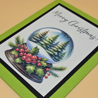 Handmade Christmas Card, Traditional Holiday Greeting Card, Classic Snow Globe Winter Keepsake